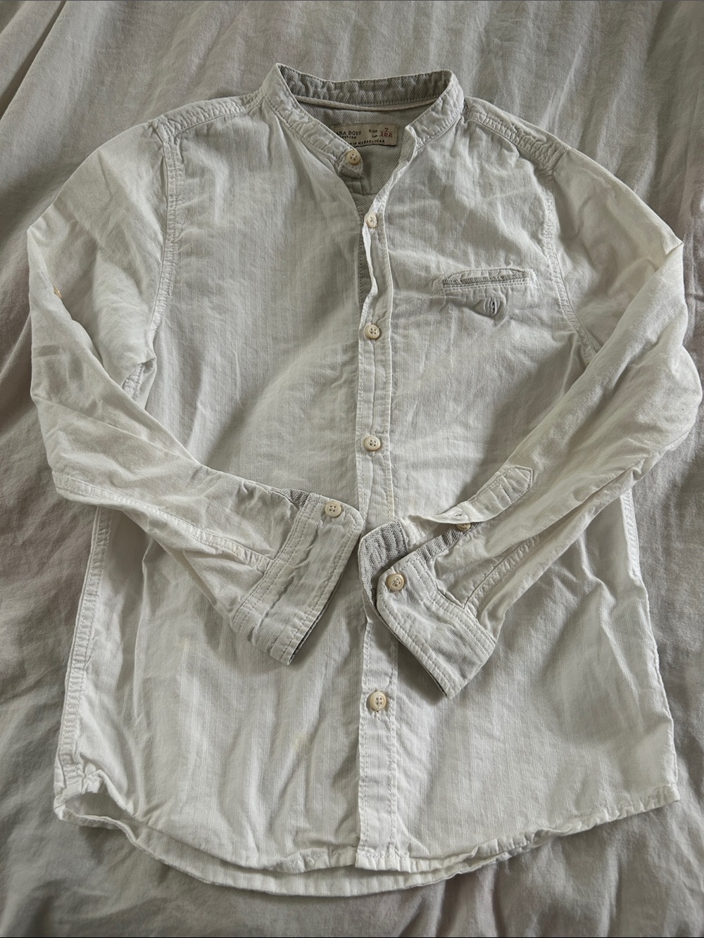 Men's White Button-Up Band Collar Jacket
